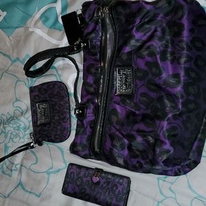 Purple Leopard Coach Bag, Wallet and Coin Purse
